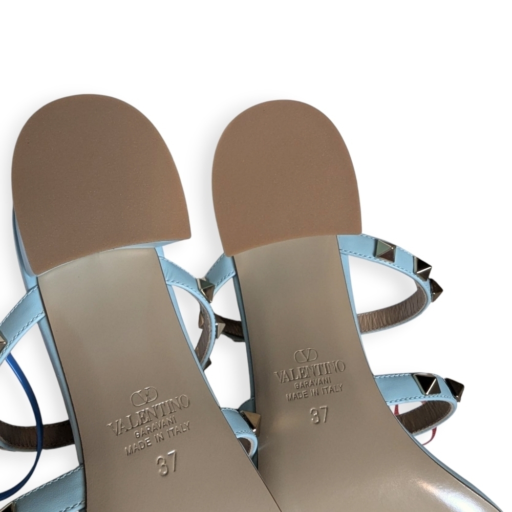 Valentino Garavani Rockstud 60 Caged Block-Heel Slide Sandals Size 7 Acquamarina - Picture 10 of 13